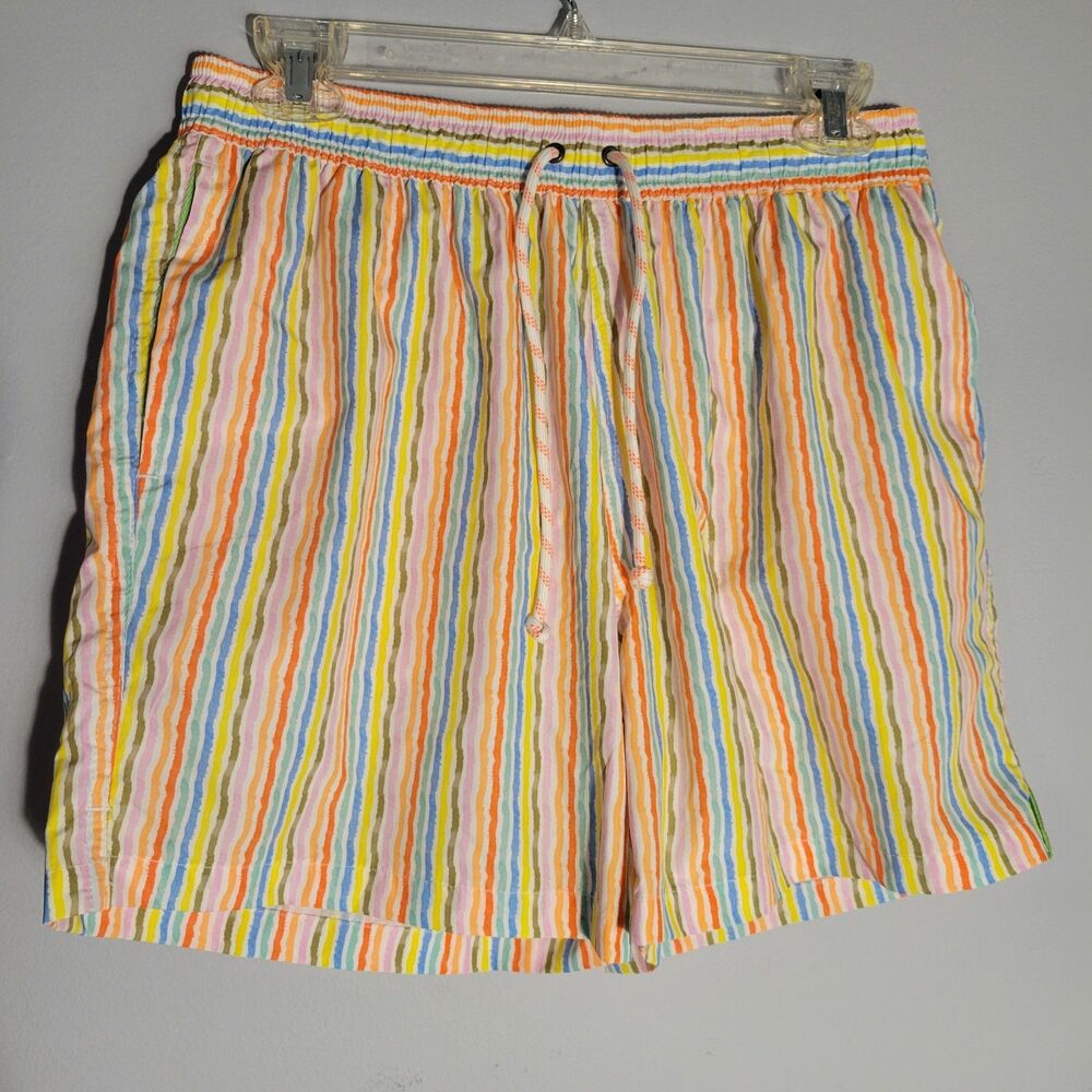 Gerry St Tropez Mens White Multi Stripe Swim Trunks Board Shorts Size M/44 Spain